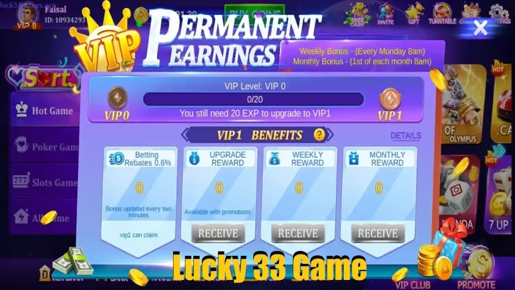Lucky 33 Game VIP Benefits